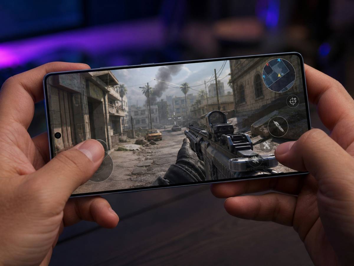 Side-by-side comparison: cluttered PC-port UI vs. streamlined touch-optimized HUD for tablet action games